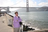 Tourist Poses Before Golden Gate Bridge San Francisco