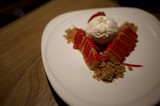 Artisan Dessert Plating with Ice Cream and Raspberry Coulis