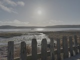 Weathered Fence Overlooking Moody Coastal Waters