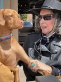 Rhoda B and her Vizsla enjoying a sunny day in Santa Fe