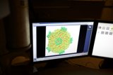 Dual Computer Monitors Displaying a Vibrant Pattern