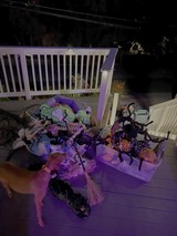 Halloween Decorations on Residential Deck at Night