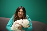 Happy Woman and Her White Dog
