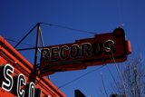 Vintage Records Sign in Urban Landscape