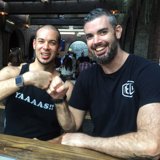Two Brothers Enjoying a Laugh at a Local Eatery