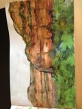 Mountain and Trees Watercolor Painting on Canvas