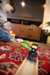 Toy Train Set on Traditional Persian Rug