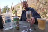 Outdoor Toast with Champagne and Hand Sanitizer