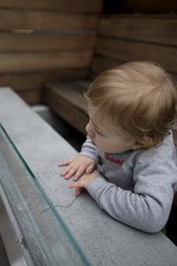 Curious Toddler Exploring Wooden Bench in SLO