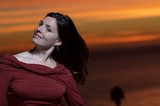 Woman in Red at Golden Hour Sunset