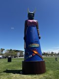 Horned Statue on Blue Barrel