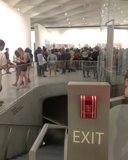 Museum Crowd Observing Exit Sign