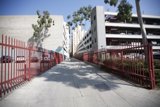 Red Fence against an Office Building