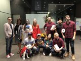 A Group of Friends and Their Furry Companion
