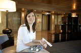 Woman Waiting in Upscale Hotel Lobby San Francisco