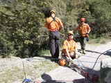 Search and Rescue Team Rappelling Training on Rocky Cliff