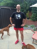 Man and Dogs in the Backyard