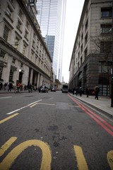 London City Street with Modern Skyscrapers Rising Above