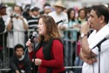 Red Shirted Protester Takes the Mic
