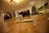 Cozy Home Workspace with Christmas Decorations at Night