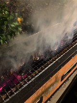 Grilling Kebabs Over Smoky Charcoal Flames
