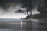 Helicopter Soaring over Serene Waters