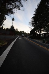 Twilight Road Through Residential Canyon Hills
