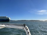 Majestic yacht sails under cloudy San Francisco sky