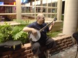 Banjo music outside the restaurant