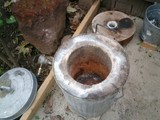 Metal Pot on Concrete Patio