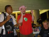 Red Shirted Man Hanging Out with Friends