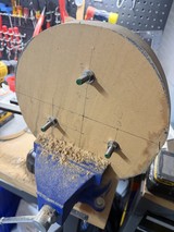 Cardboard Disc Mounted in Workshop Vice for DIY Project