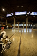 Historic Train Museum Interior with Classic Locomotives on Display