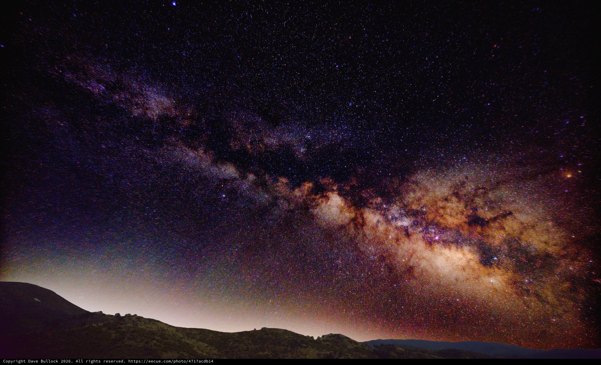 Milky Way Galactic Core Rising Over Coastal Hills