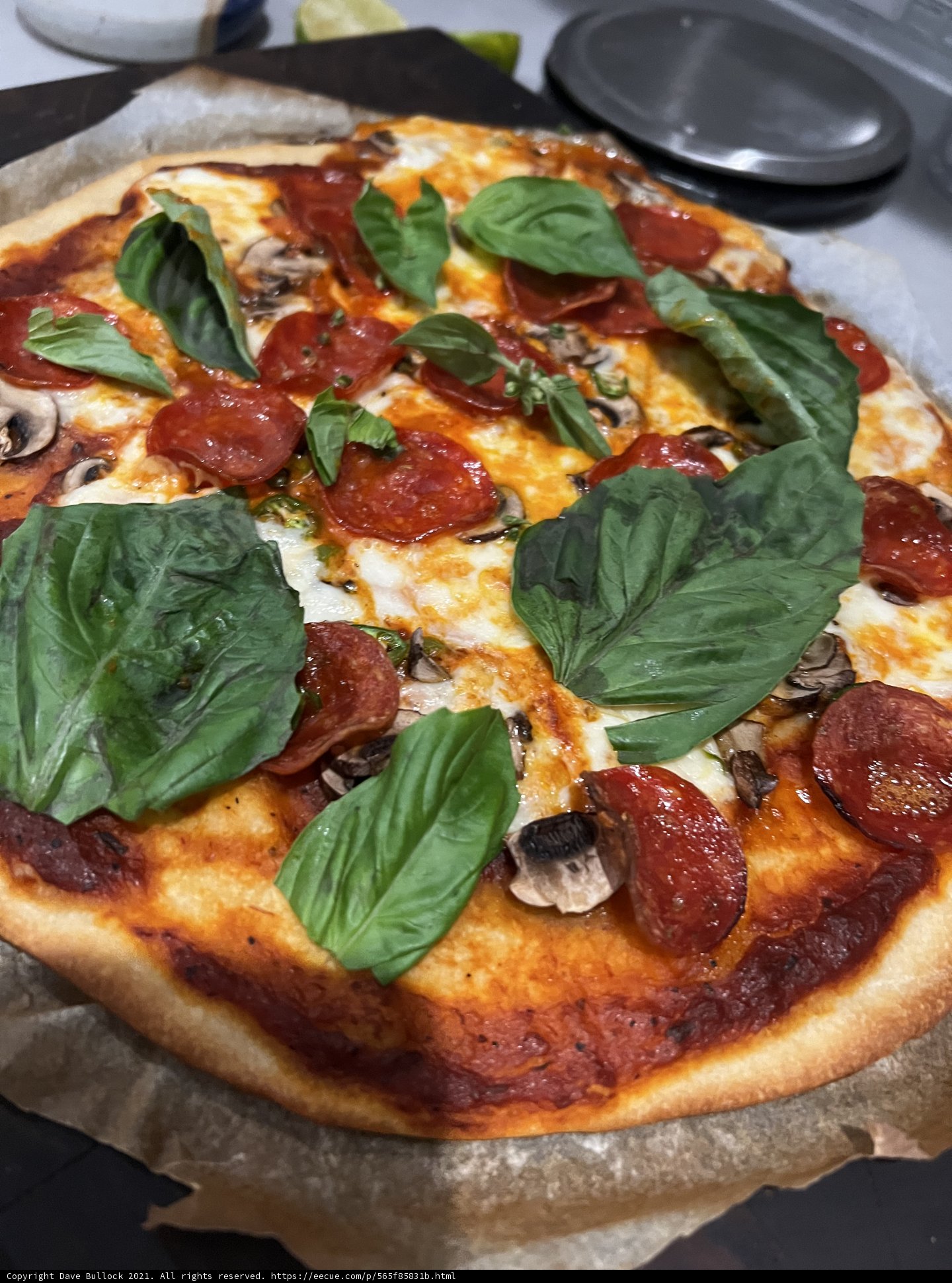 Pepperoni Mushroom Basil Pizza