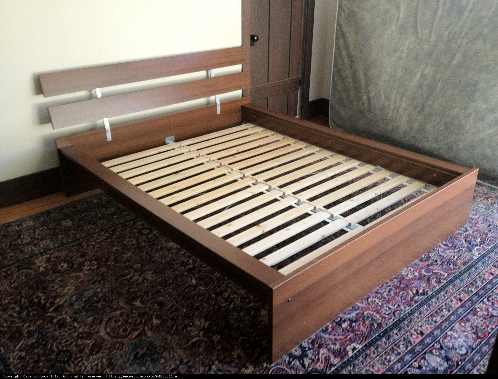 Stained Hardwood Bed Frame with Slats