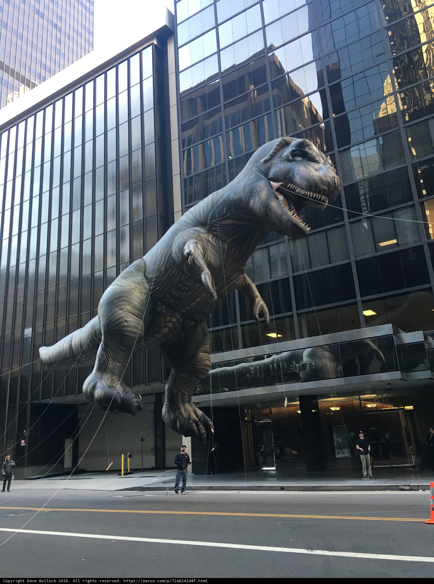 Dinosaur Balloon Takes Flight over LA Metropolis