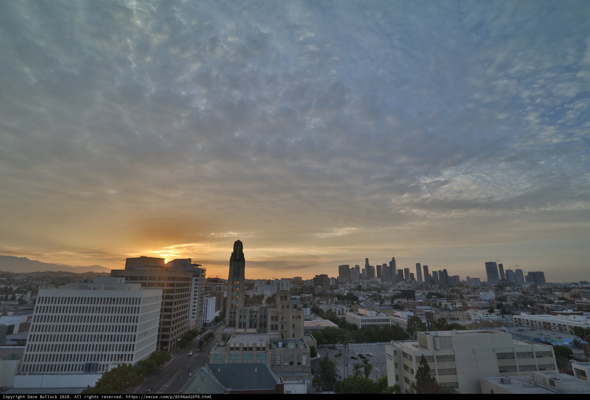 Sun Setting over Los Angeles Skyline