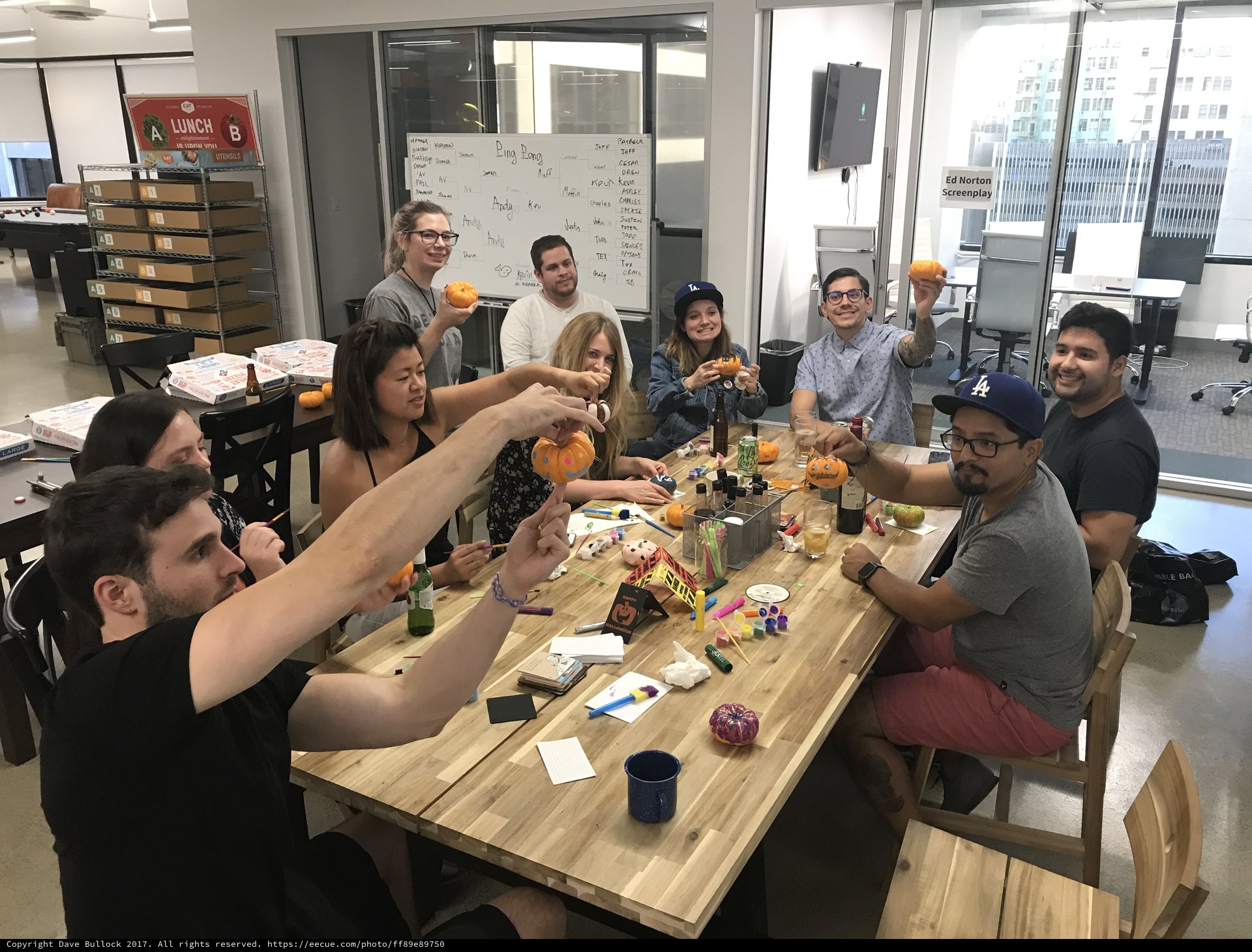 Office Team Celebrates Halloween with Pumpkin Painting