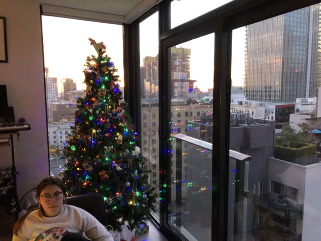 Festive living room with Christmas tree