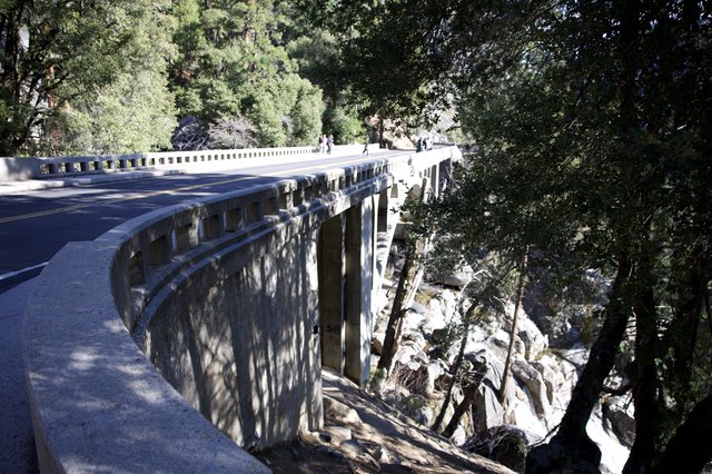 Curved Concrete Bridge Over Rocky Canyon in Yosemite