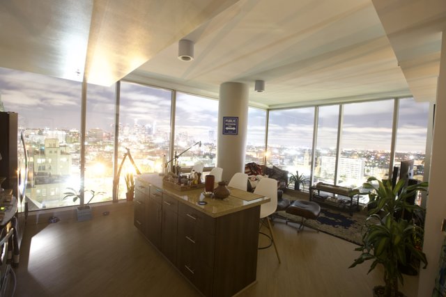 Penthouse living room with city view