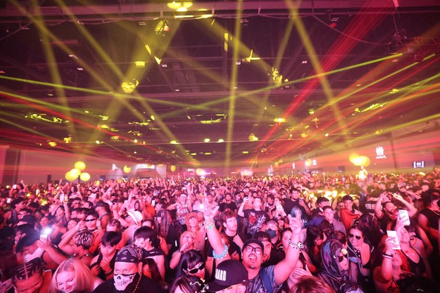 Massive Indoor Crowd Electrified by Laser Light Show