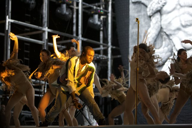 Kanye West Joins Dancers On Stage for Group Performance at Coachella 2011
