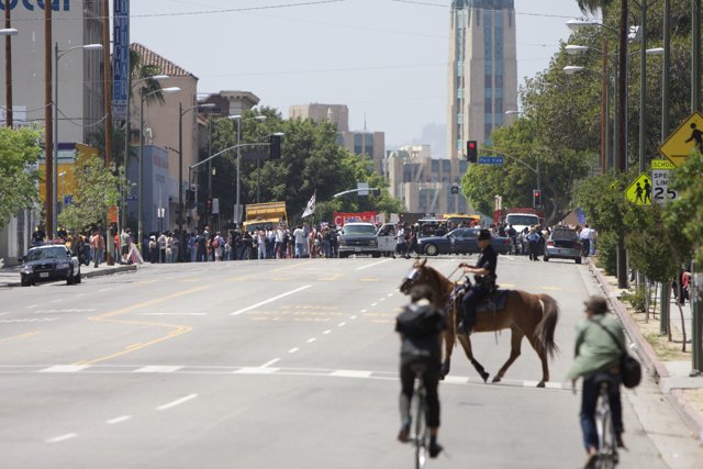 Horseback ride with police escort during May Day rally