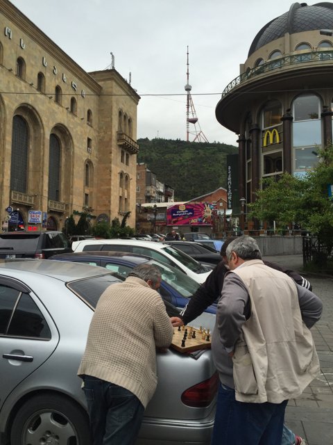 Chess game on a car in Tbilisi