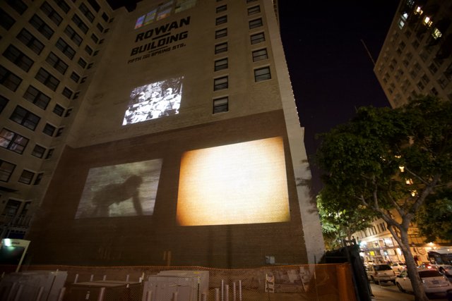 Metropolis Video Projection on Urban Office Building