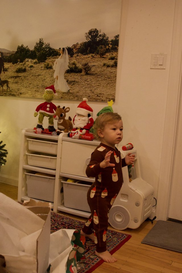Toddler's Christmas Morning in Festive Pajamas