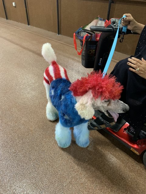 Patriotic Poodle on a Motorized Scooter