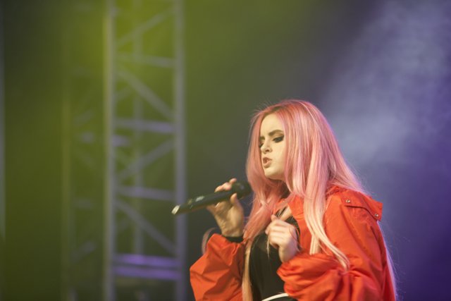 Pink-haired Singer Belts Out a Solo Performance